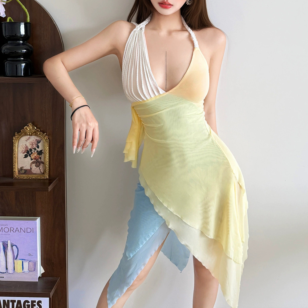 Zara Summer Dopamine Gradient Halter Neck Asymmetric Dress
